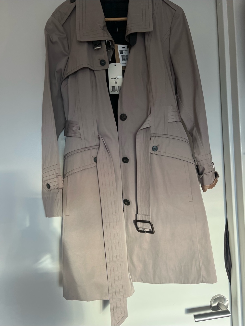 Cole Haan Women’s Tan Trench Coat with Plaid Lining (Size L, NWT)